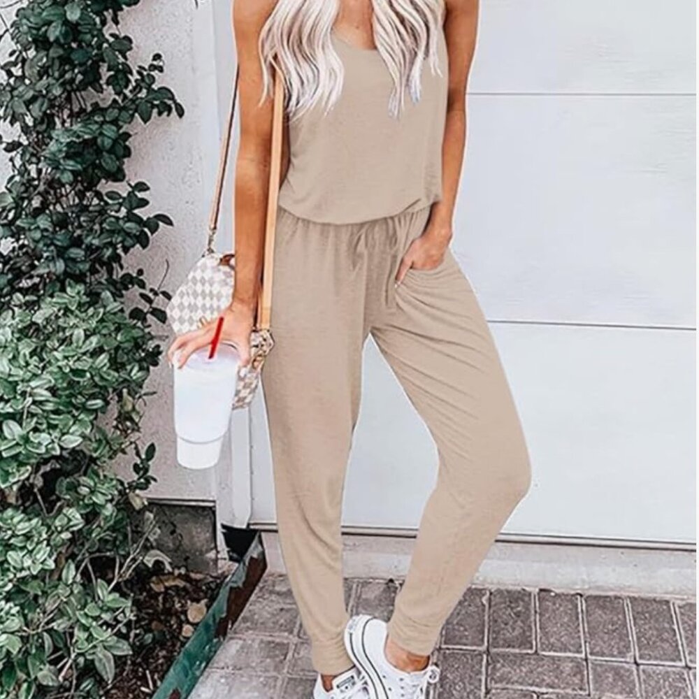 Caracilia Women's Tank Jumpsuit Summer Casual Sleeveless Beam Foot Elasitic Wais